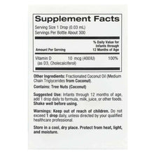Supplement Facts label for Vitamin D3, 10 mcg (400 IU)