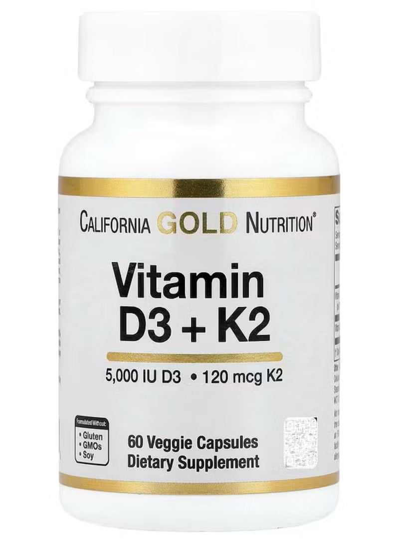 California Gold Nutrition Vitamin D3 K2 supplement UAE in a bottle with 60 veggie capsules