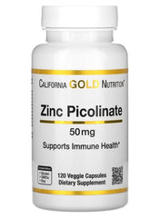 California Gold Nutrition Zinc Picolinate 50mg capsules for immune health support in a 120 veggie capsules bottle