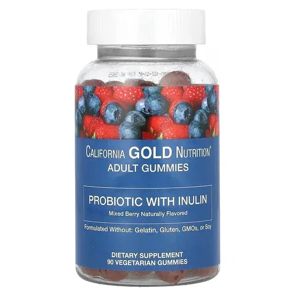 California Gold Nutrition Probiotic with Inulin Gummies + Vitamin C & Folate – Natural Mixed Berry, 90 Vegetarian Gummies - Mumzar