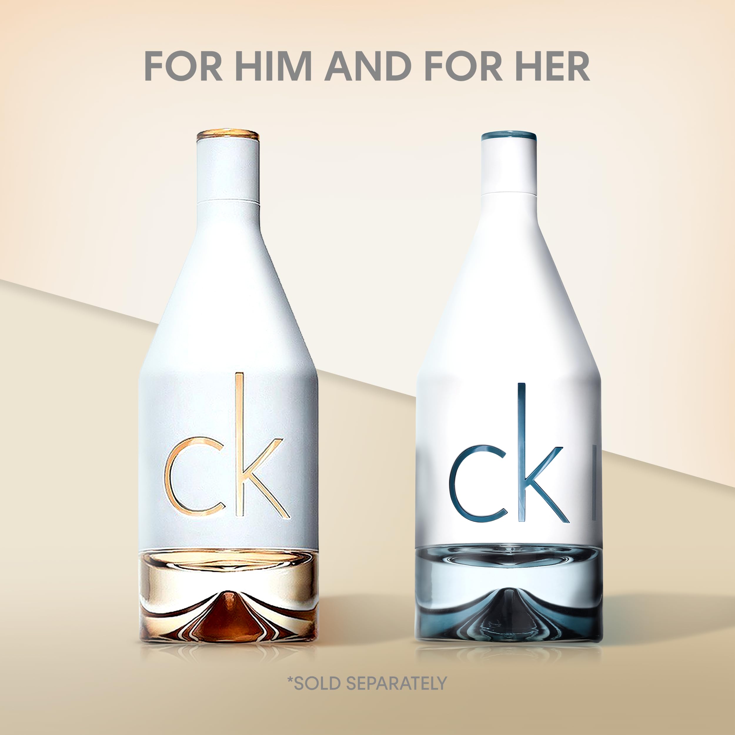 CK IN2U Eau De Toilette 100ml bottles for him and for her with minimalist design by Mumzar