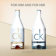 CK IN2U Eau De Toilette 100ml bottles for him and for her with minimalist design by Mumzar
