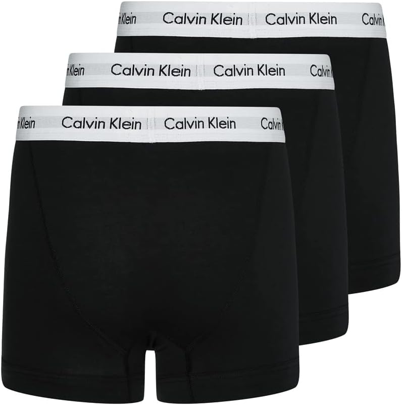 Calvin Klein cotton boxer briefs 3 pack in black with branded white waistband for comfort