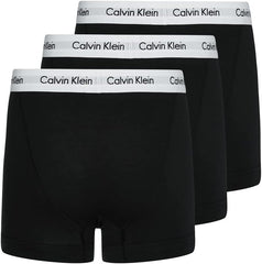Calvin Klein cotton boxer briefs 3 pack in black with branded white waistband for comfort