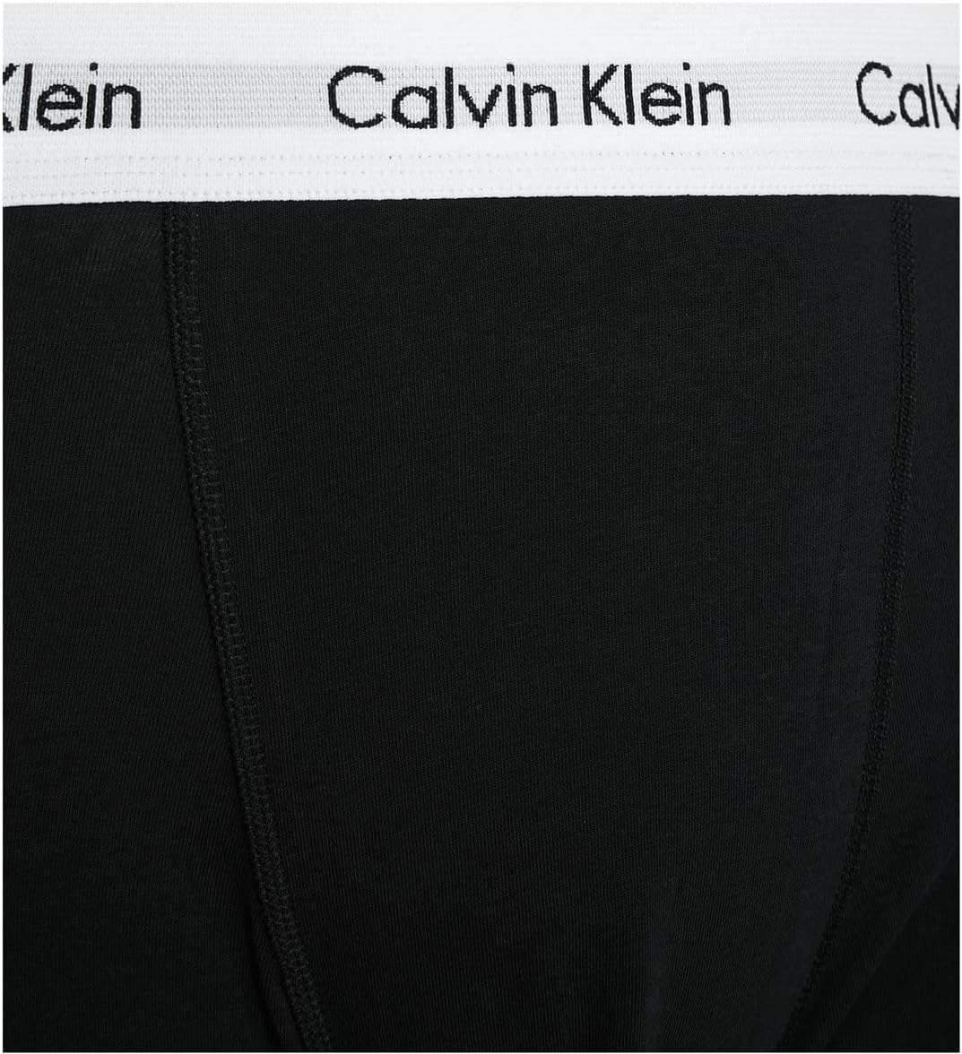 Calvin Klein black cotton boxer briefs 3 pack with white branded waistband close-up