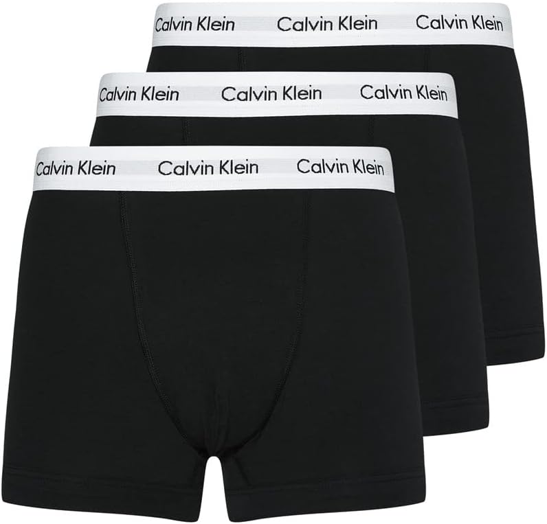 Calvin Klein cotton boxer briefs 3 pack in black with white branded waistband for comfortable everyday wear