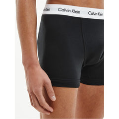 Black Calvin Klein cotton boxer briefs 3 pack with white branded waistband on male model