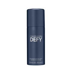 Calvin Klein Defy body spray for men in a sleek blue bottle, designed for all-day freshness