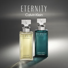 Calvin Klein Eternity Eau de Parfum for women 100ml with two elegant perfume bottles in clear and teal glass