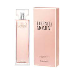Calvin Klein Eternity Moment perfume bottle and pink box packaging by Mumzar