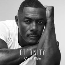 Calvin Klein Eternity for Men eau de parfum bottle in centered ad layout