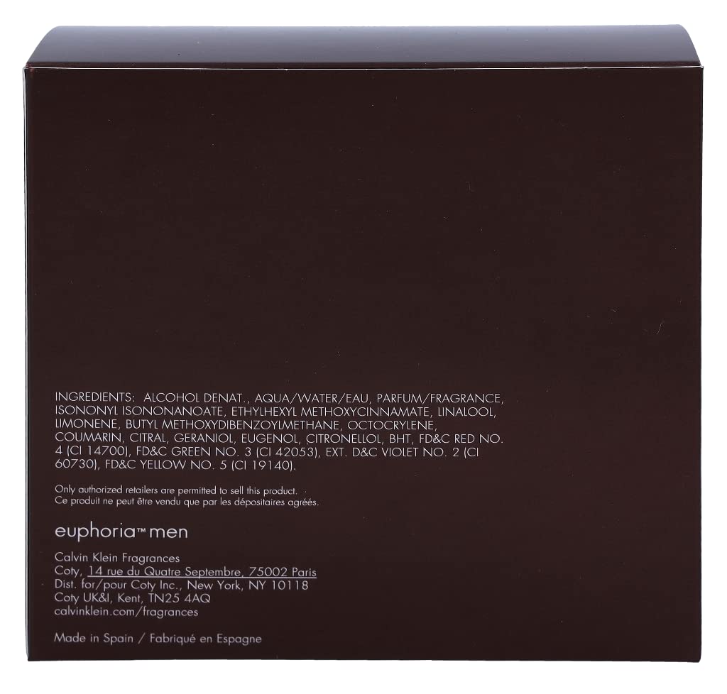 Calvin Klein Euphoria men aftershave balm in a sleek brown packaging with ingredient details on the back