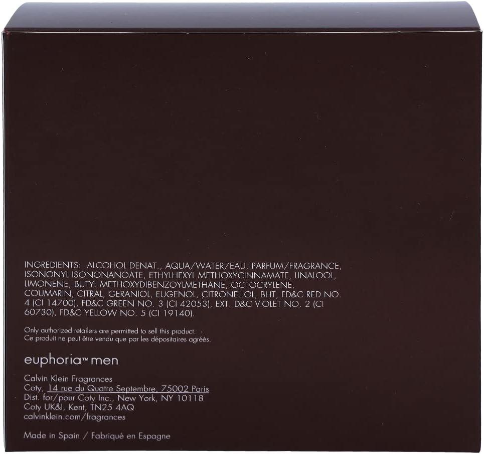 Calvin Klein Euphoria men aftershave balm packaging with ingredient details and brand information