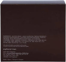 Dark brown box back with ingredient and contact text for Calvin Klein Euphoria men
