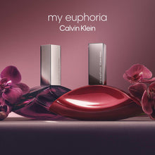 Calvin Klein Euphoria Eau de Parfum bottle, glossy red glass with rectangular boxes
