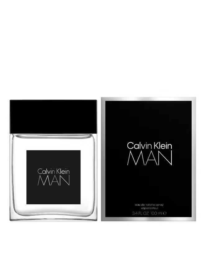 Calvin Klein Man Eau De Toilette 100ml in a stylish clear bottle with black cap and sleek packaging