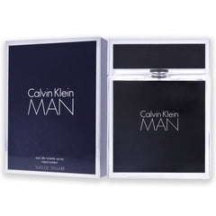 Calvin Klein Man perfume for men 3.4 fl oz eau de toilette spray with black and silver bottle and packaging