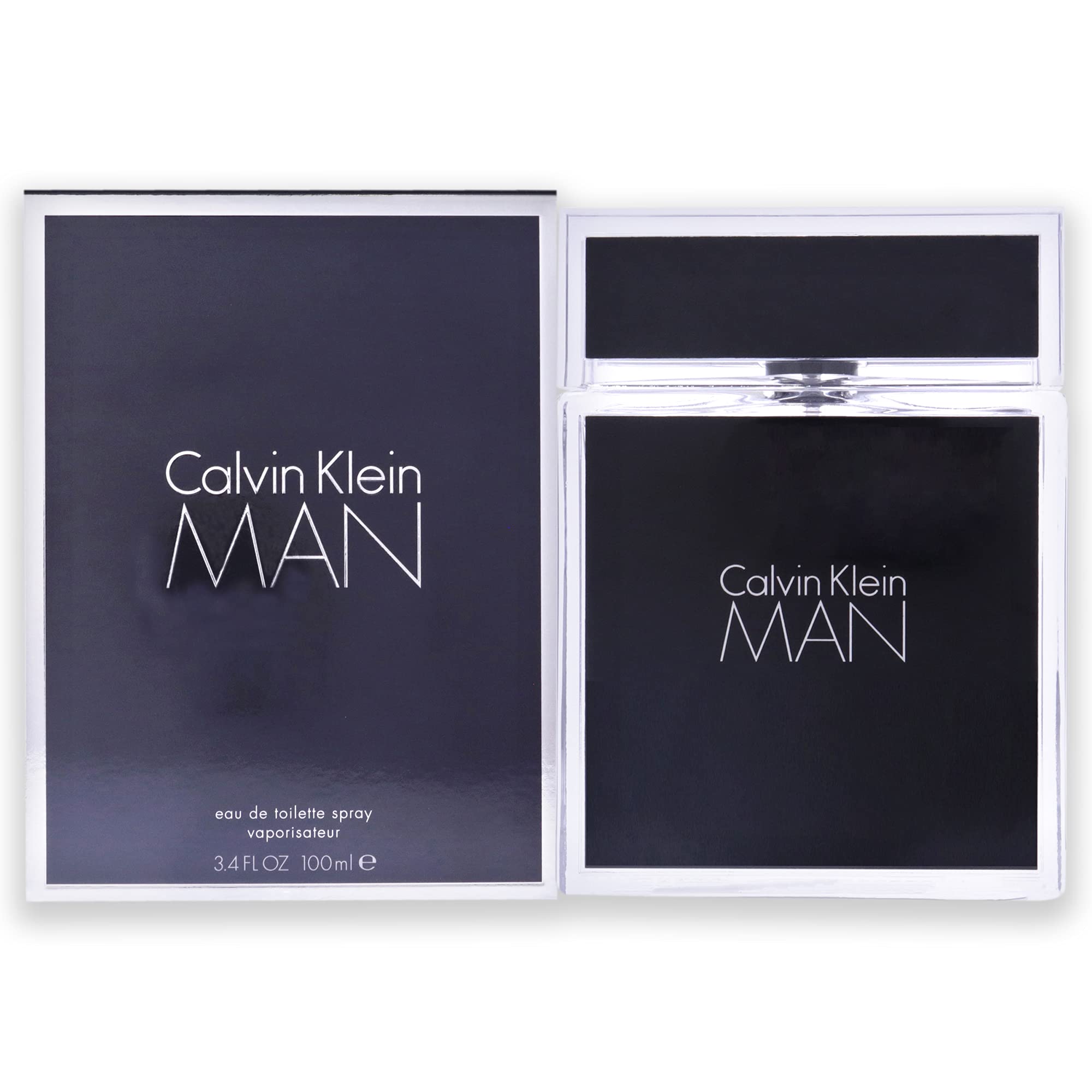 Calvin Klein Man perfume for men 3.4 fl oz black rectangular bottle with matching box