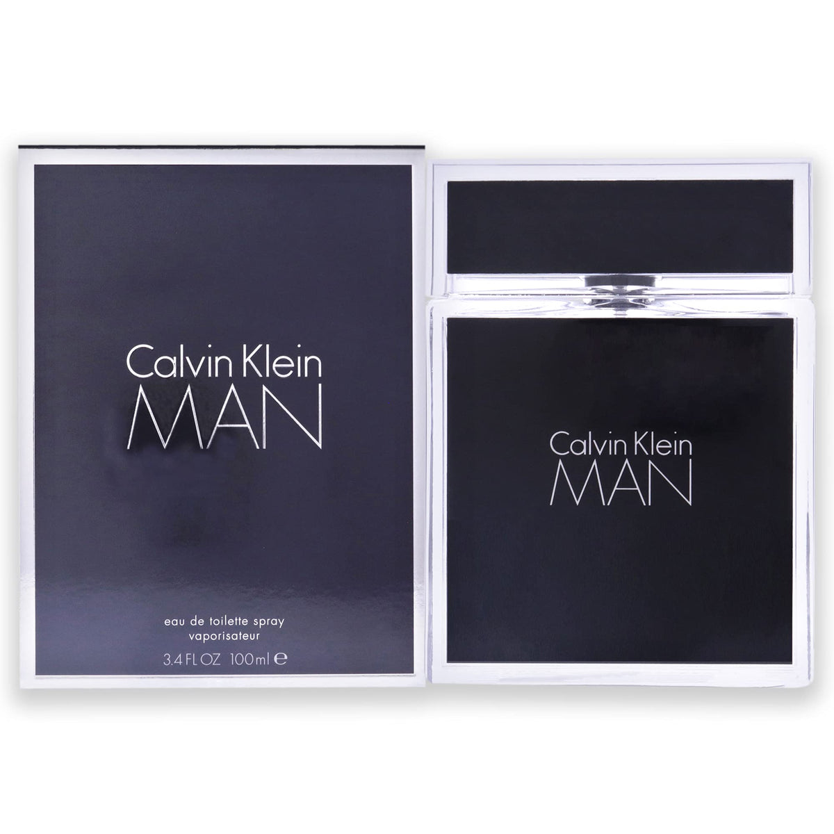 Calvin Klein Man perfume for men 3.4 fl oz black rectangular bottle with matching box