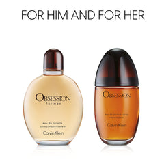 Calvin Klein Obsession perfume for women in a sleek bottle alongside Obsession for men