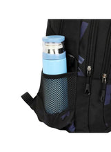 Camouflage school backpack with side mesh bottle pocket and zipper closure, dark gray