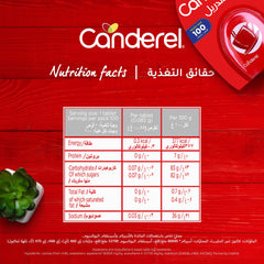 Canderel sweetener tablets 100 pack red tin packaging showing nutrition facts table and 100 tablet badge