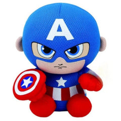 Huitich small superhero plush doll resembling a blue and red Captain America character with shield