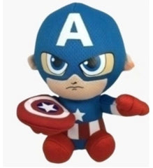 Huitich small superhero plush doll resembling Captain America with blue mask and red shield