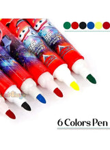Red 6-color pen set with colored tips and white grips for kids stationery