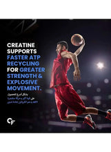 Creatine monohydrate promotional poster of basketball player in red dribbling