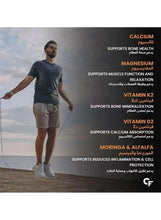 Supplement benefits infographic listing calcium, magnesium, vitamin K2, and vitamin D3