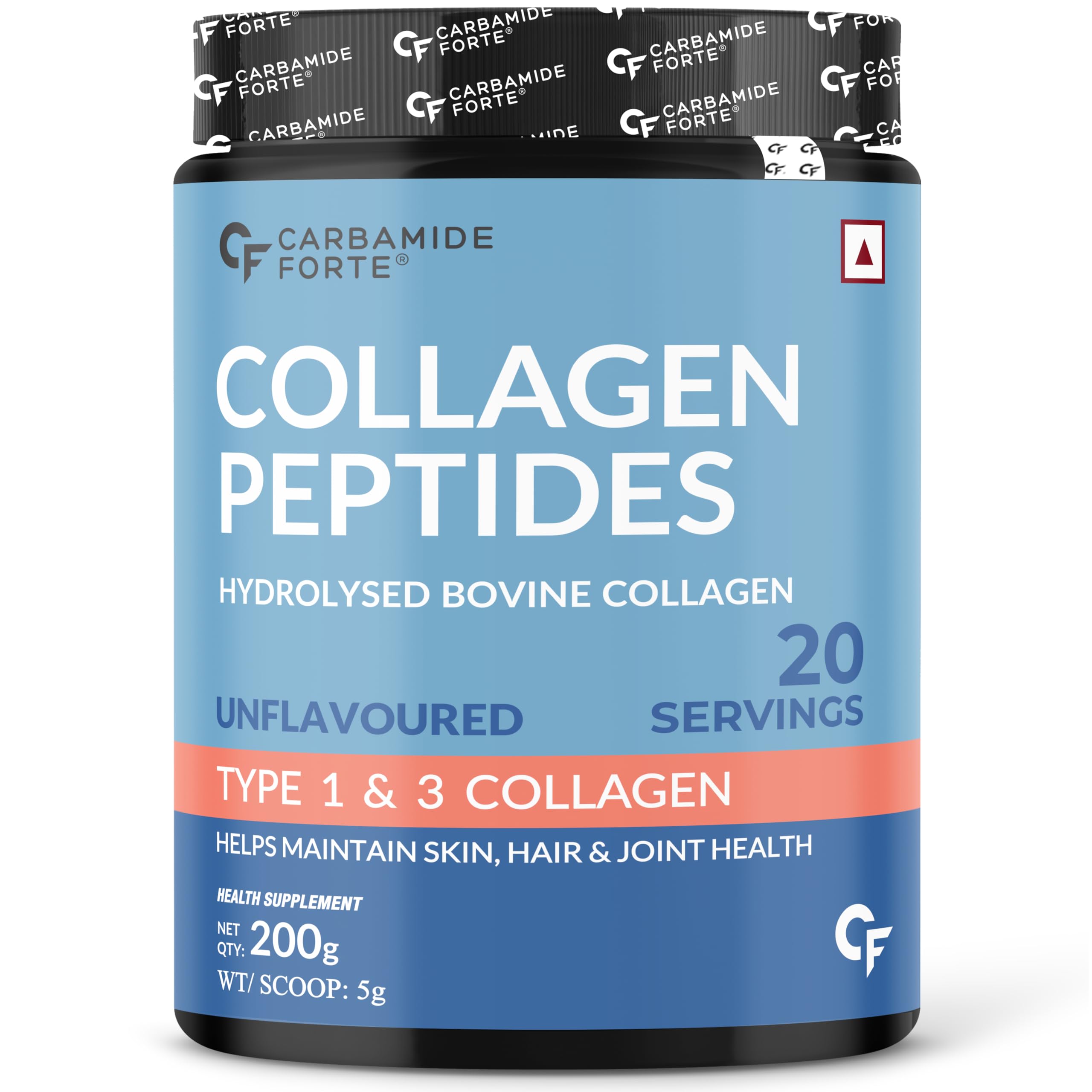 Carbamide Forte collagen peptides jar unflavoured hydrolyzed collagen powder for skin hair and joint health