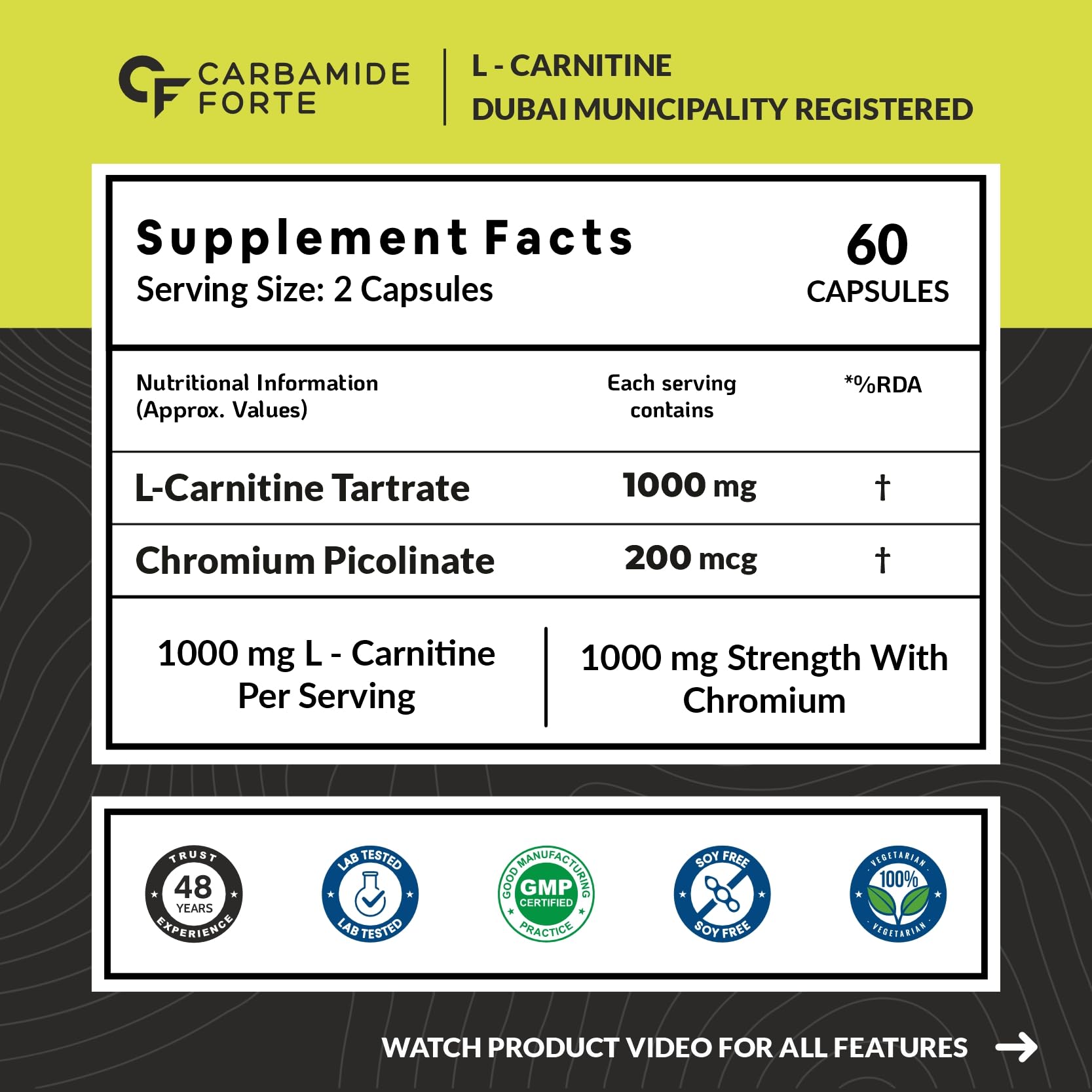 Carbamide Forte L - Carnitine Supplements 1000mg Capsules - Mumzar