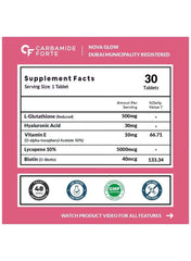 CARBAMIDE FORTE L Glutathione tablets for skin health nutritional facts with key ingredients and dosage