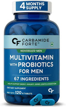 Carbamide Forte multivitamin bottle with probiotics label, Novosules-Men, 120 tablets