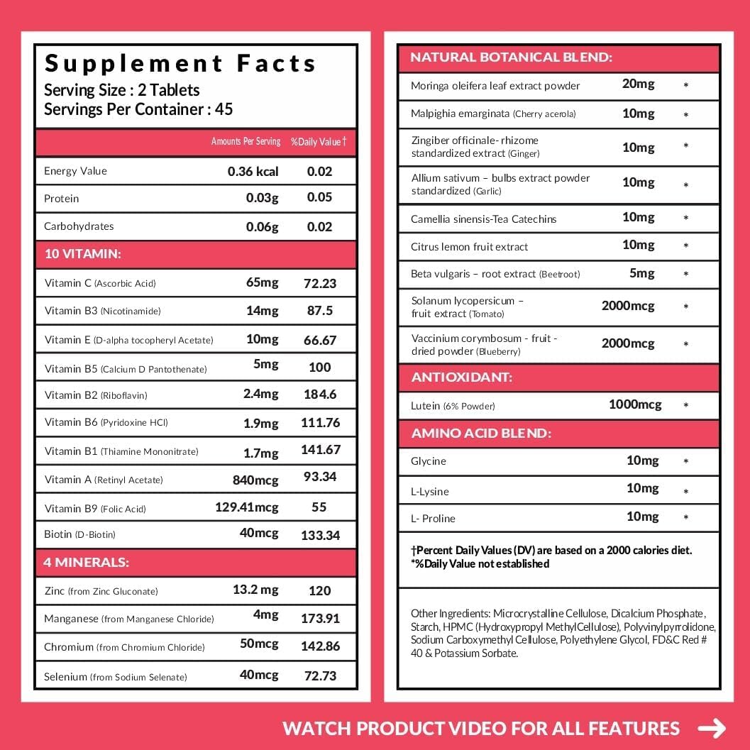 Carbamide Forte supplement facts label showing vitamins minerals and botanical blend for vegan collagen supplements for women