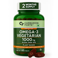 Carbamide Forte green bottle of Omega 3 Vegetarian 1000 mg plant based tablets 60 count vegetarian omega 3 supplement UAE