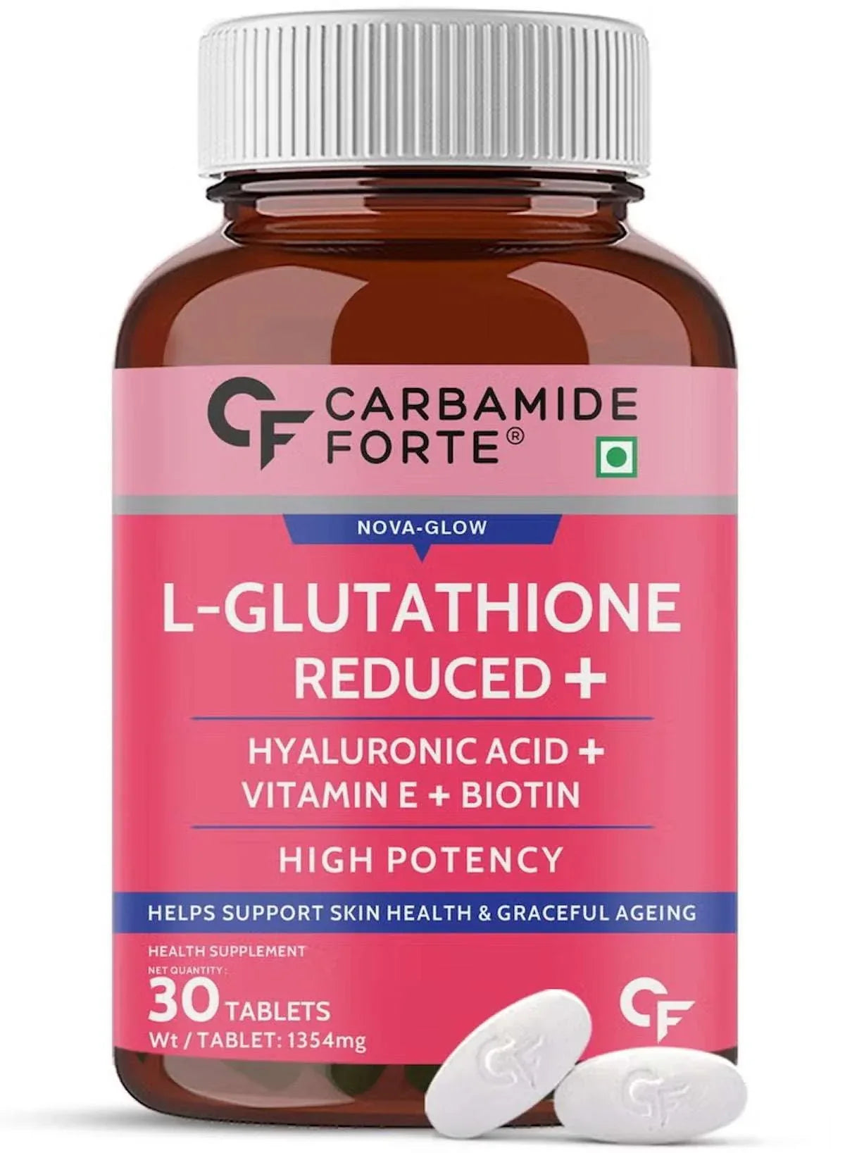 L Glutathione Reduced + 500mg Tablets for Skin Health | With Hyaluronic Acid, Vitamin E, Lycopene & Biotin – 30 Vegetarian Tablets - Mumzar
