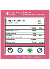 L Glutathione Reduced + 500mg Tablets for Skin Health | With Hyaluronic Acid, Vitamin E, Lycopene & Biotin – 30 Vegetarian Tablets - Mumzar