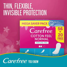 Carefree Cotton Feel Normal perfume-free panty liner mega saver pack, 56+20 free