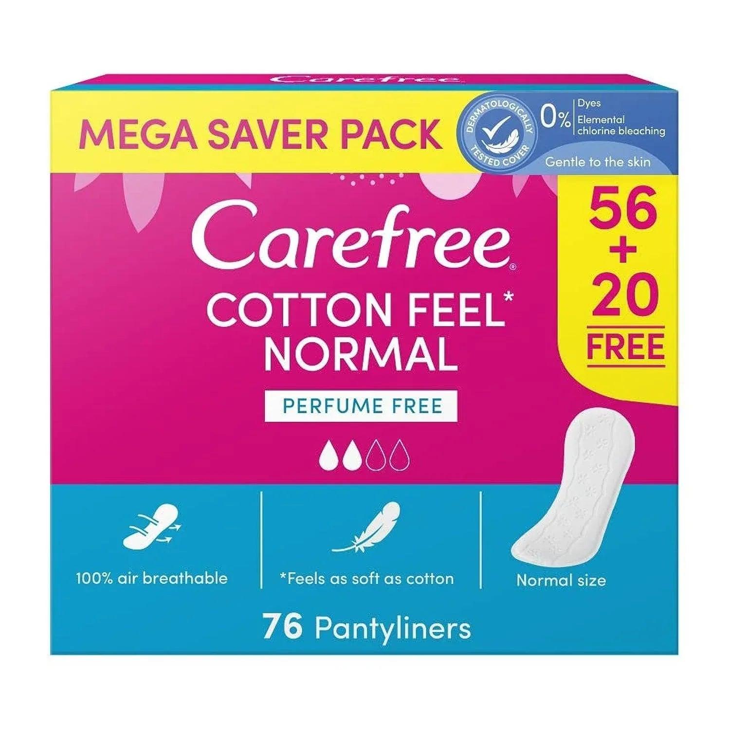Carefree Cotton Feel Normal perfume-free panty liners mega saver pack, 76 count