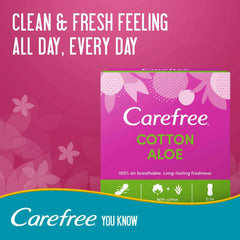 Carefree panty liners cotton aloe pink retail box with floral design and Clean and Fresh Feeling all day text