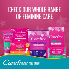 Carefree panty liners cotton aloe and assorted Carefree feminine care product packaging in pink display