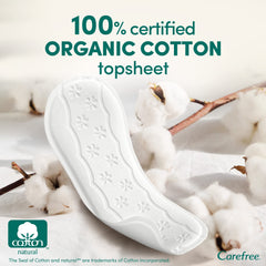 Carefree organic cotton panty liners UAE white liner on cotton bolls showing certified organic topsheet