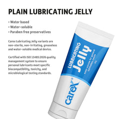 Blue and white tube of Carex lubricating jelly plain water based water soluble paraben free