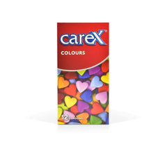 Carex Colours box with multicolored heart shaped condoms colored condoms 12 pack for playful safe sex