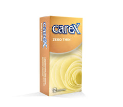 Carex Zero Thin 12 pack condom box in gold yellow packaging ultra thin condoms for sensitivity