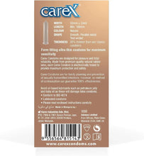 Condom box back with size chart, safety icons, and barcode