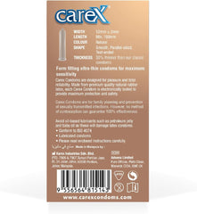 Carex condom box back showing product details and ingredients for ultra thin condoms for sensitivity
