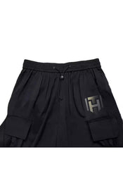 Huitich black cargo style wide leg pants for ladies with drawstring waist and side pockets